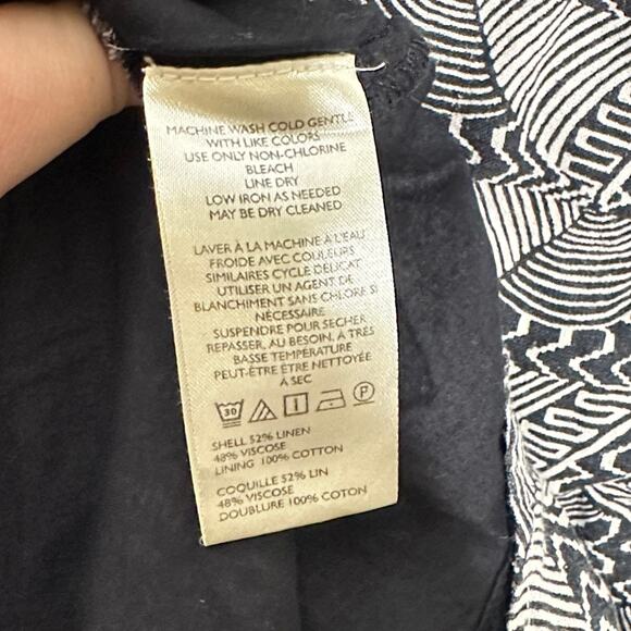ANTHROPOLOGIE Linen Long Sleeve Collared Mini Dress Black White Sz L {Z36} - Picture 5 of 6